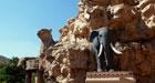 Rock sculptures with a elephant statue at Sun City, South Africa